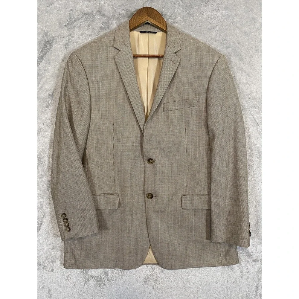 Ralph Lauren Blazer Mens 42R Brown Tan Silk Wool Check Bussiness Office Classic